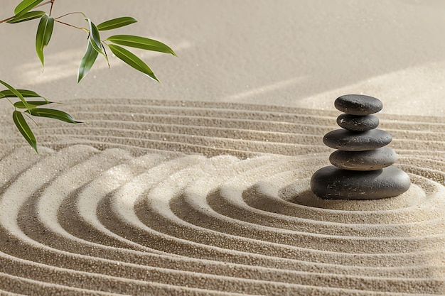 Photo a pile of rocks in the sand with a plant in the middle