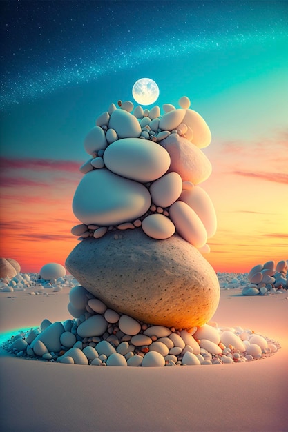 Pile of rocks sitting on top of a pile of rocks generative ai