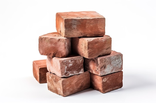 A Pile of Rustic Red Bricks Ready for Construction on a Clear PNG or White Background