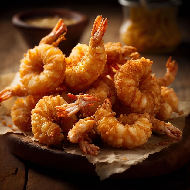 A pile of shrimp is on a piece of paper with crumbs on it.