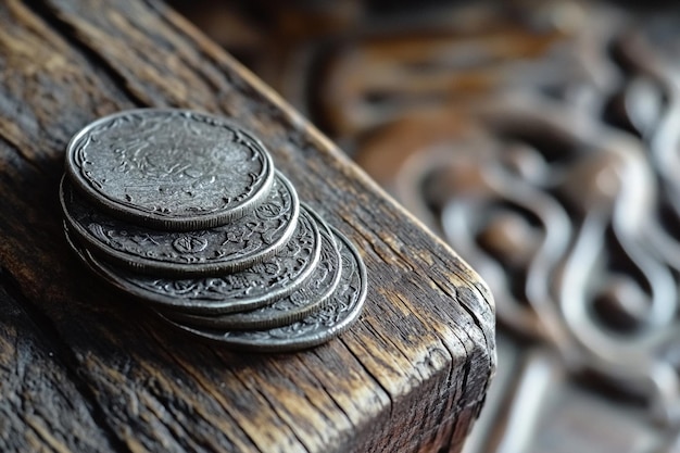 Photo a pile of silver coins with the word quot the quot on the top