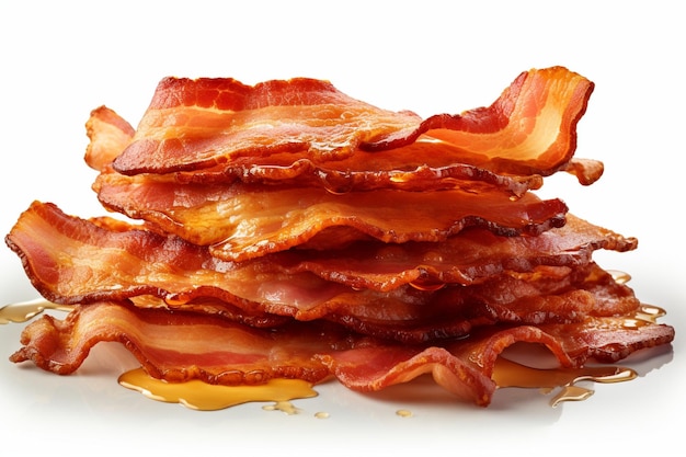 Pile of sizzling bacon isolated