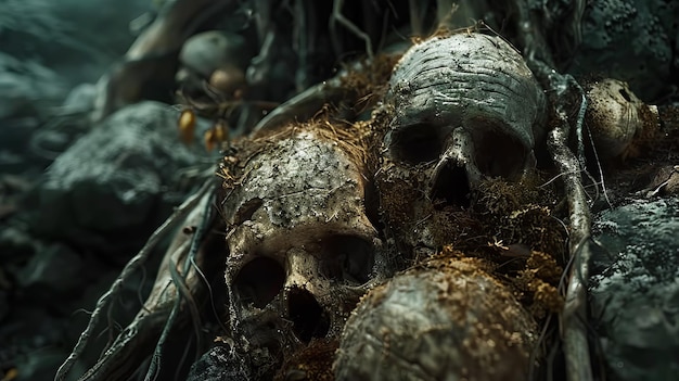 A pile of skulls in the jungle