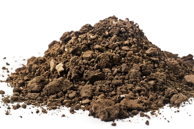 Photo pile of soil isolated on white background cutout