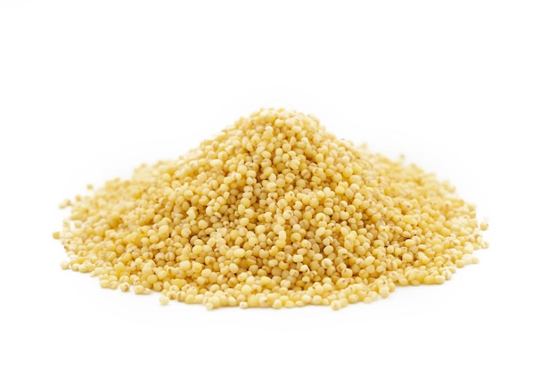 pile of sorghum or sorghum grain, millet grain or millet seed isolated on white background