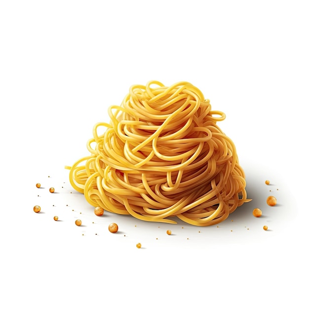 A pile of spaghetti is on a white background.