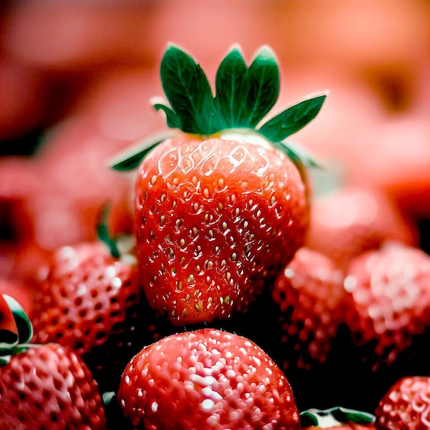 A pile of strawberries with the word strawberry on the top.