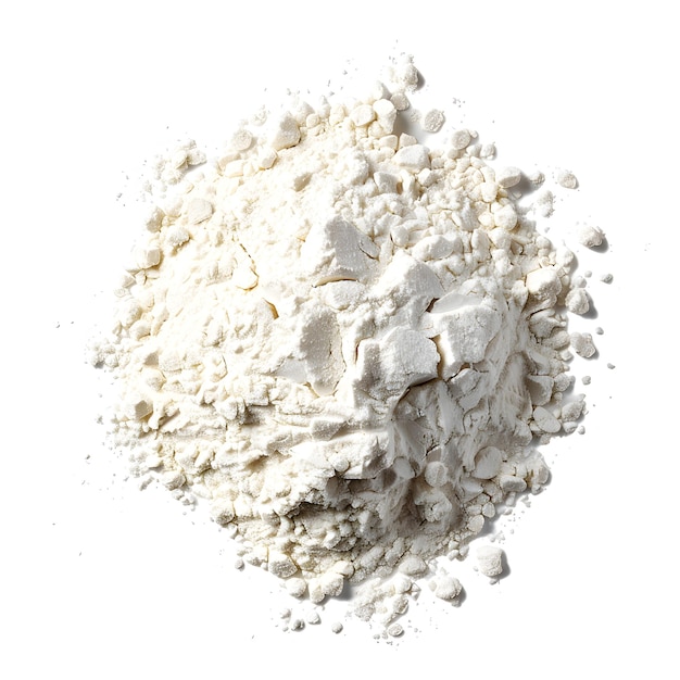 a pile of sugar and a round object with a large circle of flour