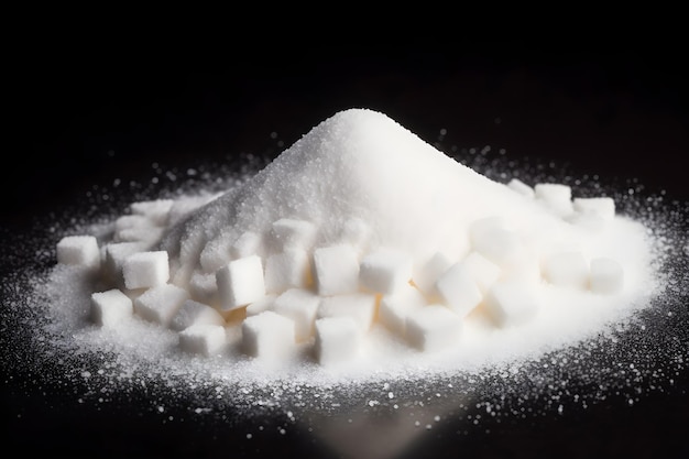 A pile of sugar sits on a table with a pile of sugar on it.