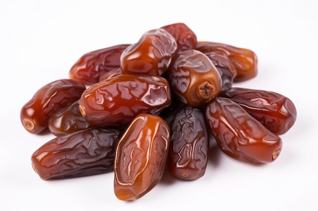 Pile of tasty dry dates on isolated white background