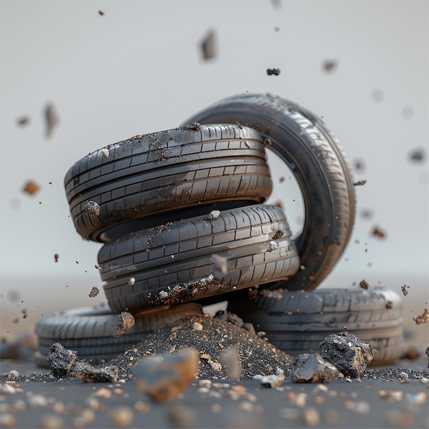 Photo a pile of tires that are on the ground