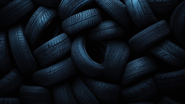 Photo a pile of tires with a blue background