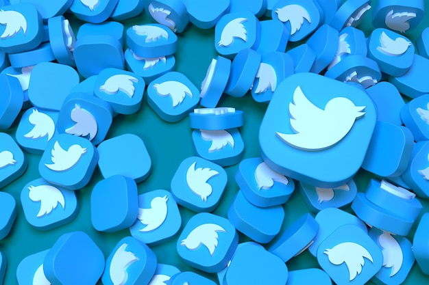 Pile of Twitter icons 3D