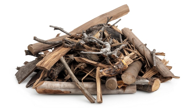 A pile of various cut firewood and branches ready for burning