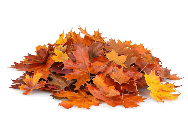 Photo pile of vibrant autumn maple leaves on white background