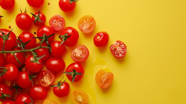 A pile of vibrant cherry tomatoes surrounded by some halved cherry tomatoes