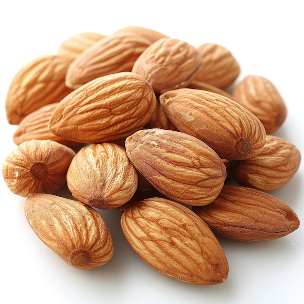 a pile of walnuts with a white background