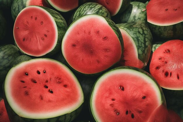 a pile of watermelon with a face on it