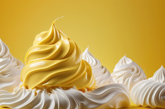 A pile of whipped cream on a yellow background generative AI