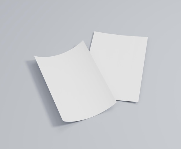 A pile of white paper is placed on the floor, a4, a3, blank flyer, poster, stacked, 3d, 3d rendering