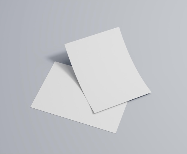 A pile of white paper is placed on the floor, a4, a3, blank flyer, poster, stacked, 3d, 3d rendering