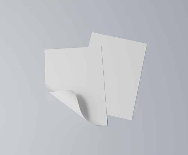 A pile of white paper is placed on the floor, a4, a3, blank flyer, poster, stacked, 3d, 3d rendering