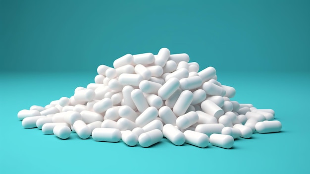 a pile of white pills with a blue background