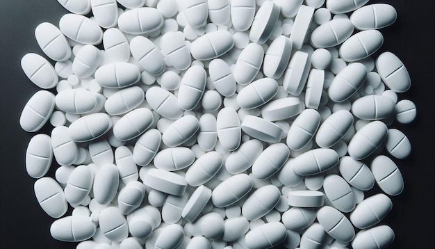 Photo a pile of white pills with a blue background