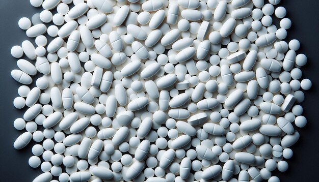 a pile of white pills with a white background