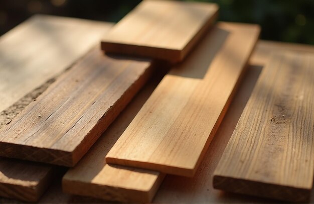 Photo a pile of wood boards with one that has been cut out