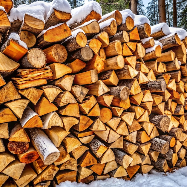 Photo pile of wood logs ready for winter stack of firewood