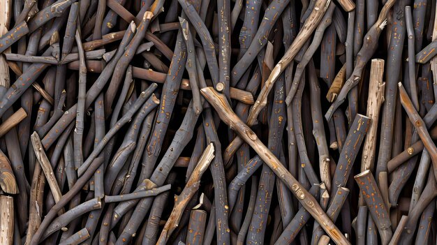 Photo pile of wooden sticks as a background texture closeup