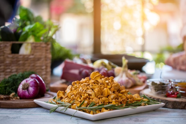 Pile of yellow mushrooms.