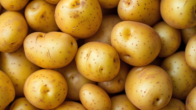 A pile of yellow potatoes with brown spots