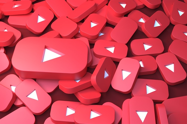 Pile of Youtube logo 3D Rendering