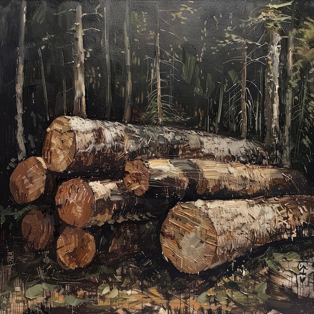 Photo piled logs in dense forest