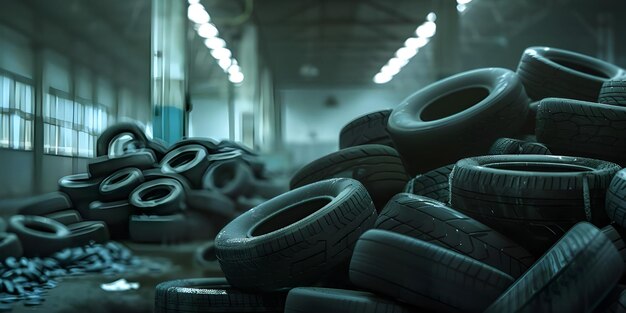 Photo piles of car tires in factory background