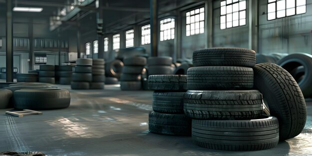 Photo piles of car tires in factory background