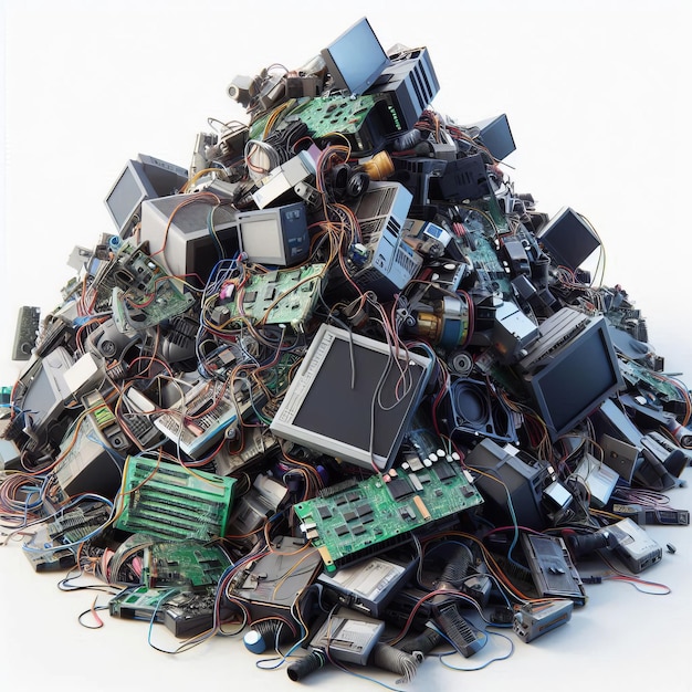 Piles of Electronics Waste Recycling Solutions Isolated on white background