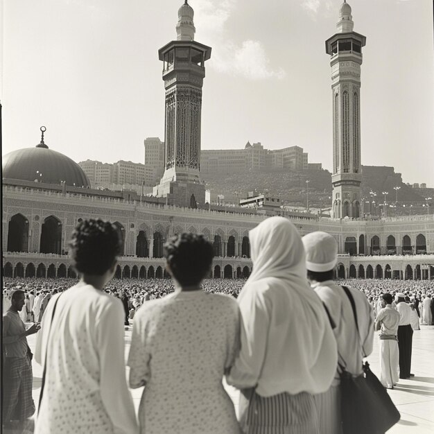 Pilgrims on a guided tour of the Masjid alHaram learning about its history