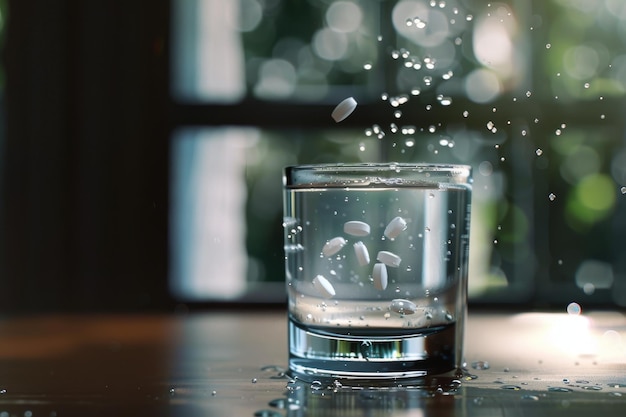 Pill dissolving in water