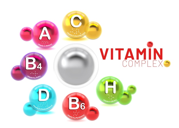 Photo pill vitamins complex and bubble collagen. medical and scientific concepts. 3d