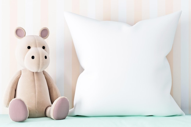 Pillow mockup kids cute on white background and plush toy