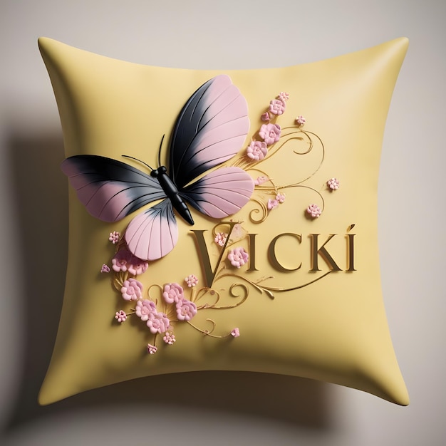 a pillow with a butterfly on the back of it