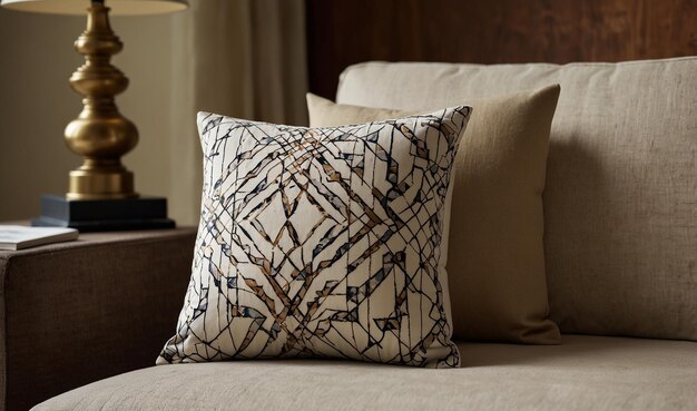 Photo a pillow with a pattern on it sits on a bed