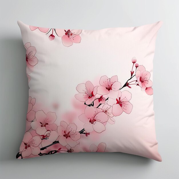 Photo a pillow with a pink flower on it and a branch on the pillow