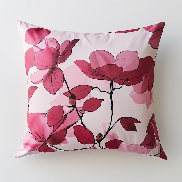 a pillow with a pink flower on it and a pink flower on the pillow