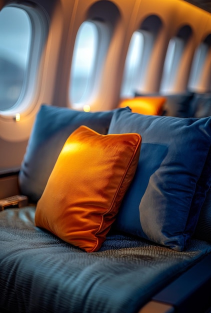 Pillows on the bed in the airplane cabin