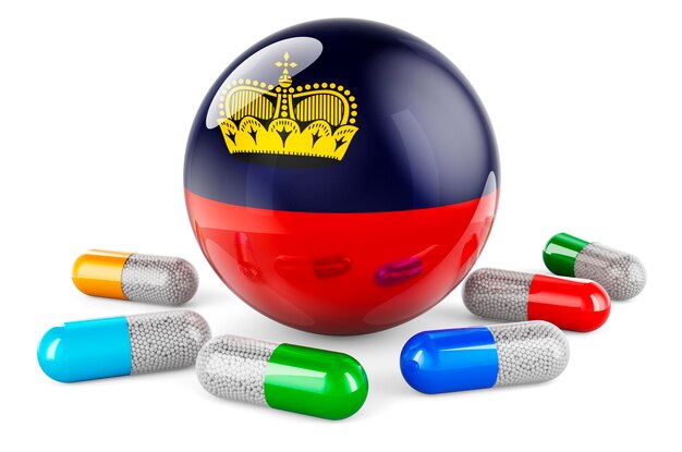 Photo pills capsule with liechtensteiner flag 3d rendering