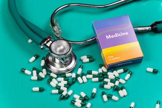 Pills and medical equipment with a drug box